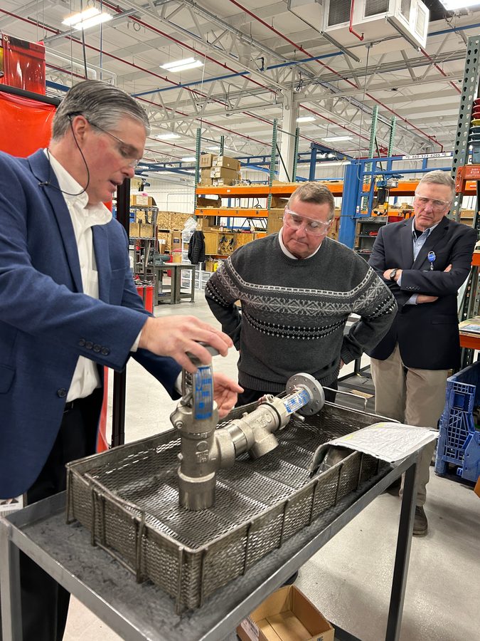 Senator Kissel touring a local manufacturing facility with a worker
